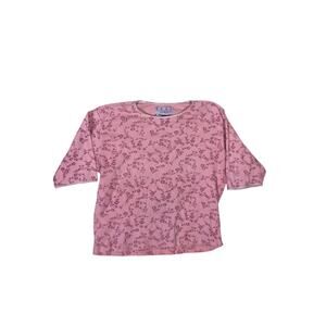 Vintage Pink Floral Cotton Baby Tee Blouse Womens Medium Soft Comfort